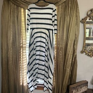 Black and White Striped Asymmetrical Hem Women's Dress